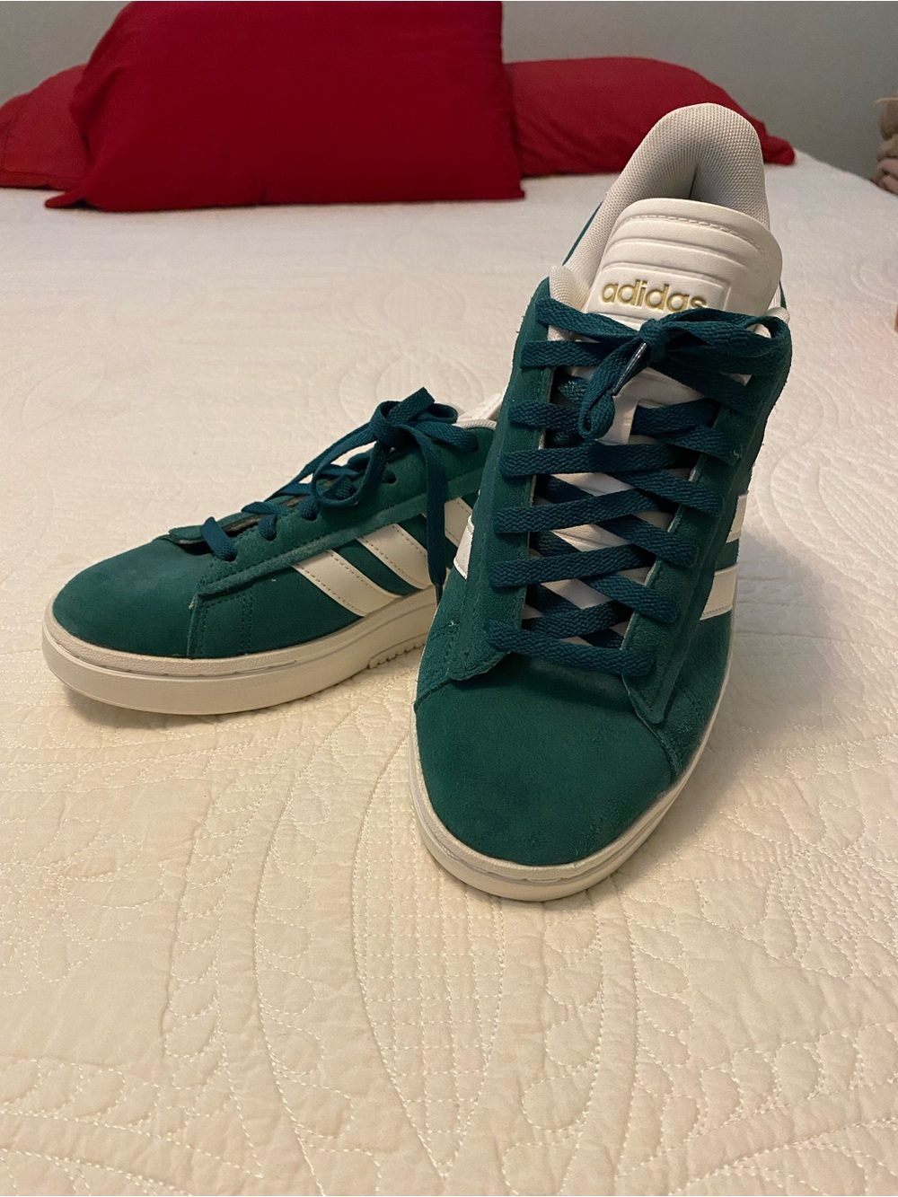 Adidas Collegiate Green Suede Low-Top Sneakers with White Stripes
